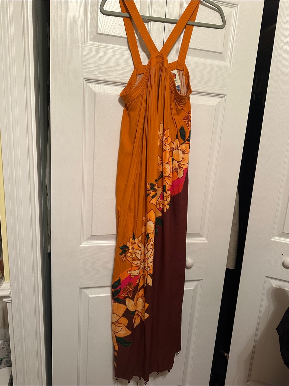 FARM Rio Orange and Brown Floral Maxi Dress with Crossback Straps - Picture 5 of 5
